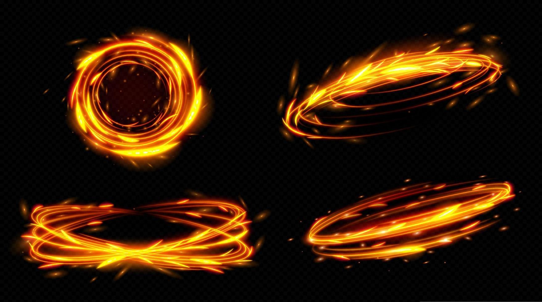 Set of fire circle with light trail glow effect vector