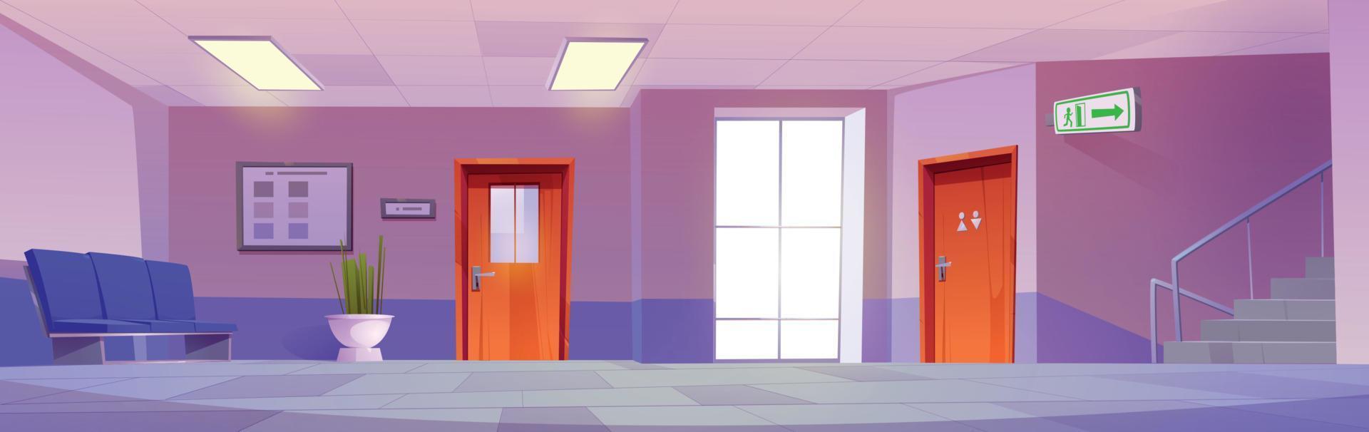 Empty school or clinic hallway interior design vector