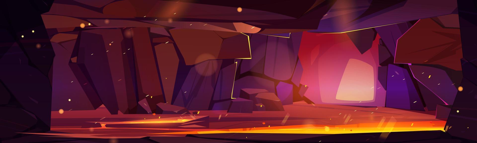 Cartoon cave with hot lava river vector