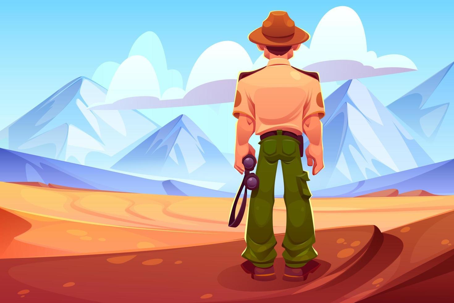 Sheriff back in western desert cartoon background vector