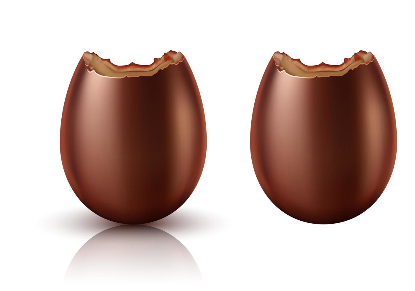 Chocolate egg whole and bitten realistic vector