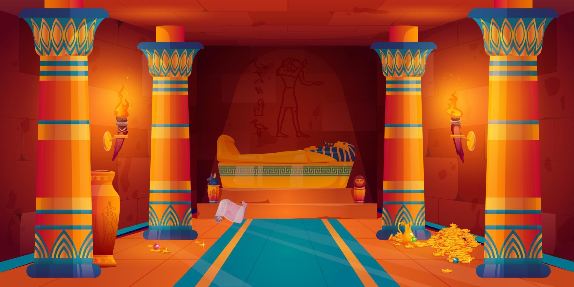 Egyptian pharaoh tomb with treasure inside vector