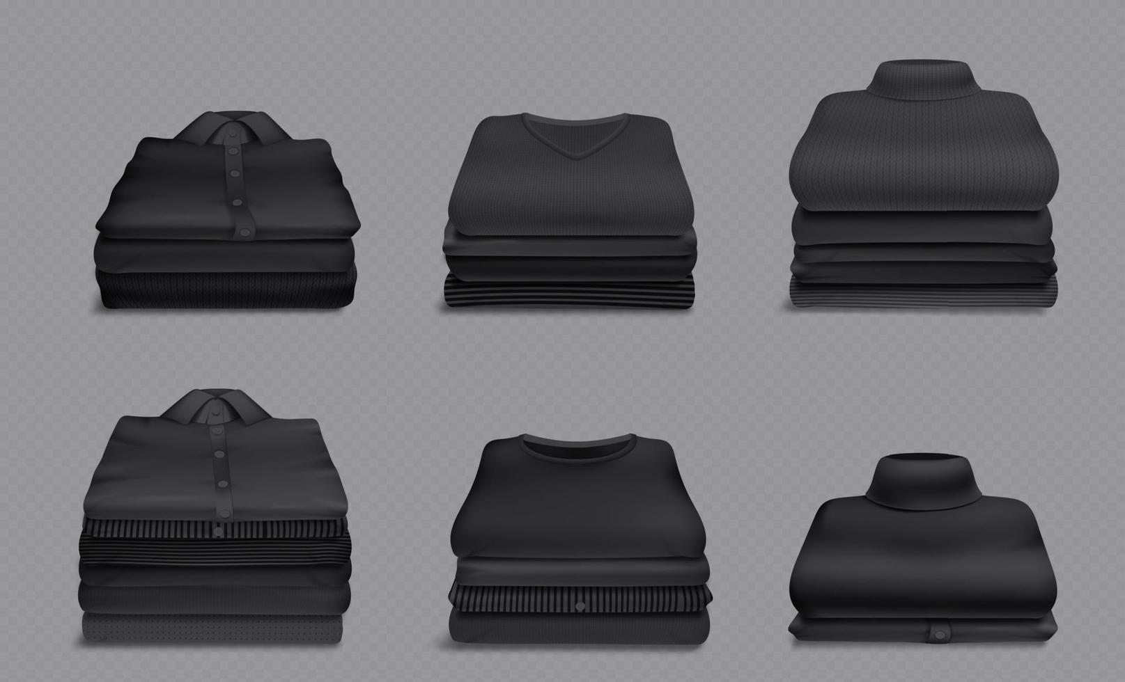 Stacks of clean folded black clothes after laundry vector