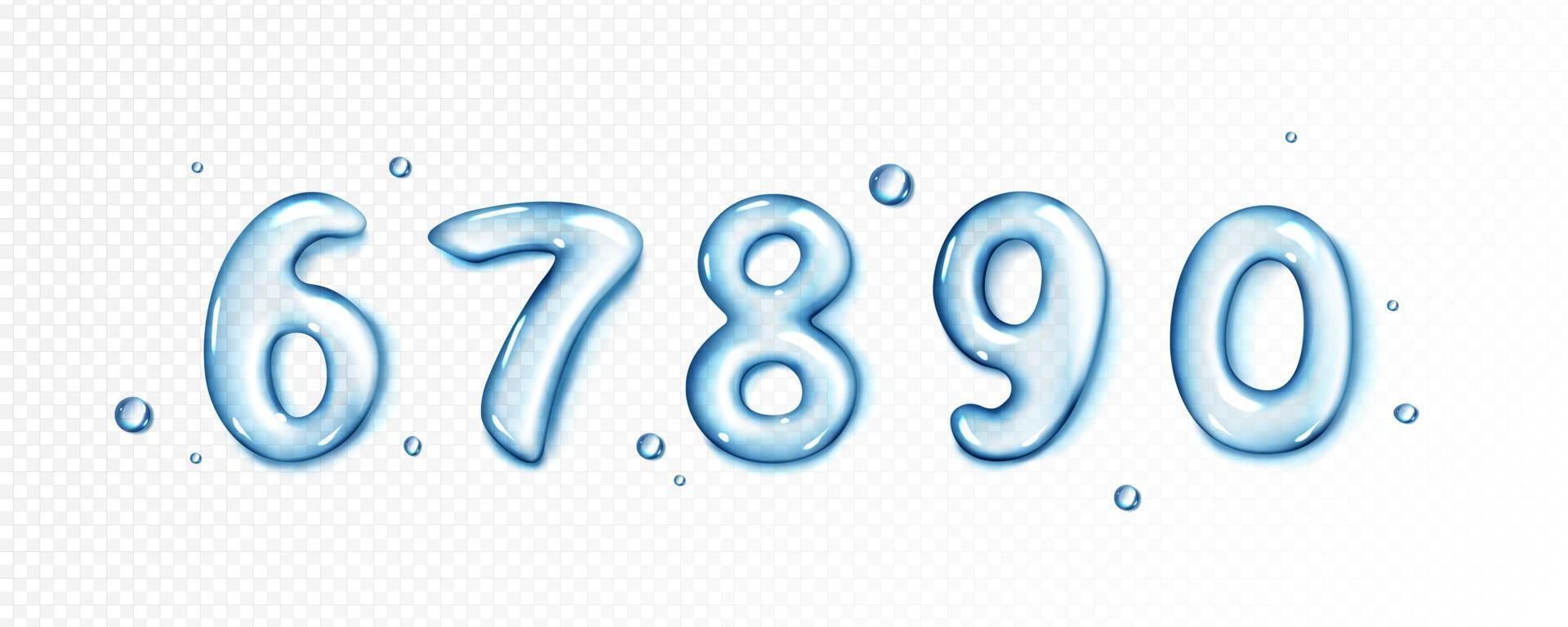 Realistic water number type. Isolated drop font vector