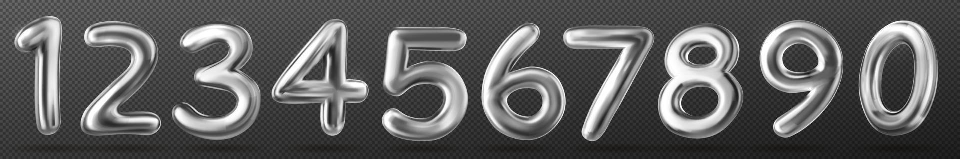 Set of silver chrome 0 to 9 numbers vector