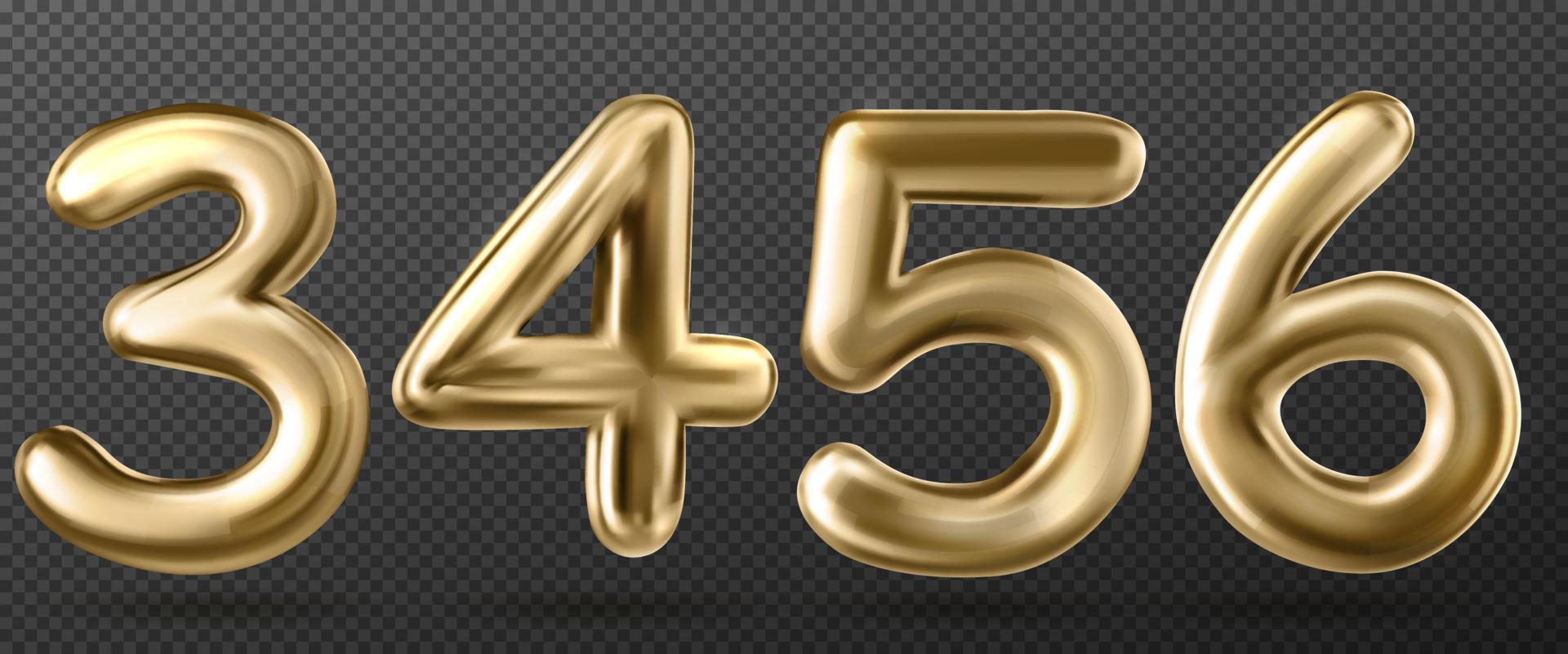 Set of realistic golden numbers on transparent vector