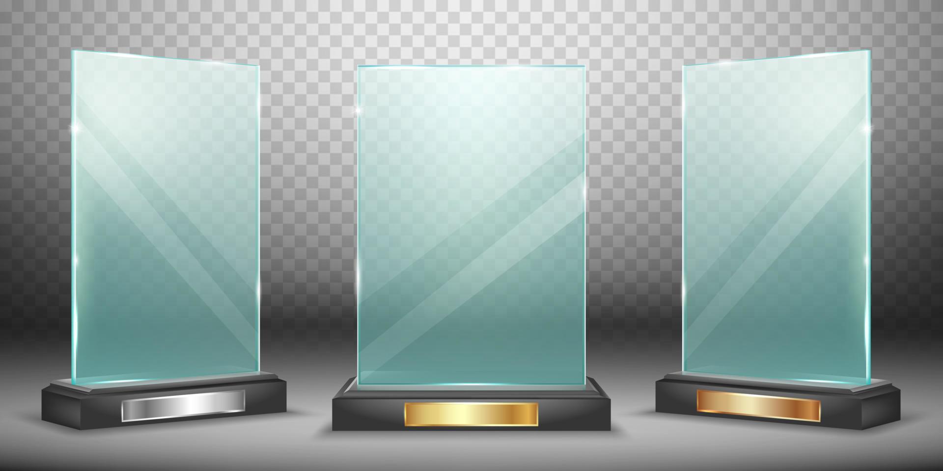 Glass trophy or acrylic winner award realistic vector