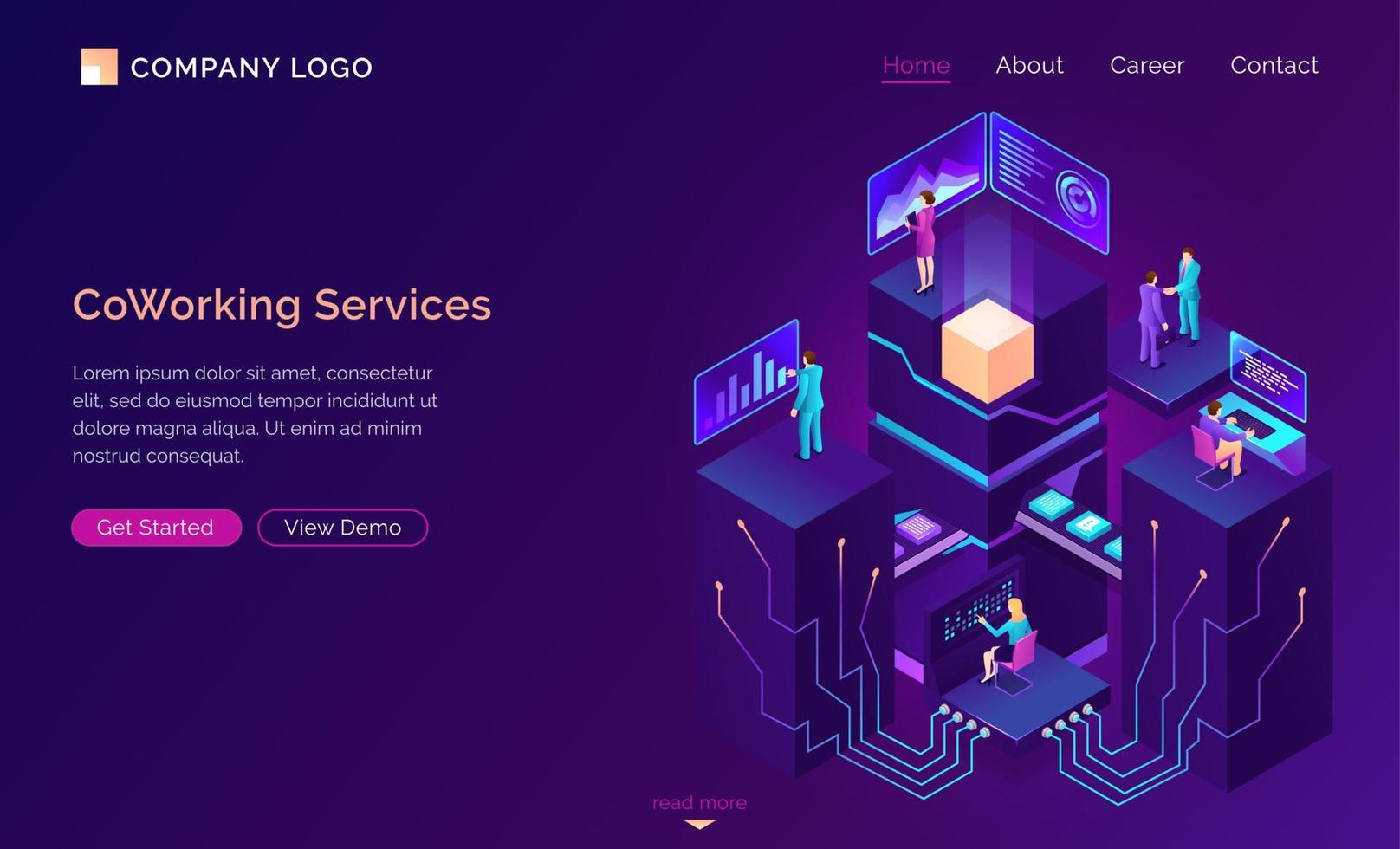 Coworking service, isometric workspaces, employee vector