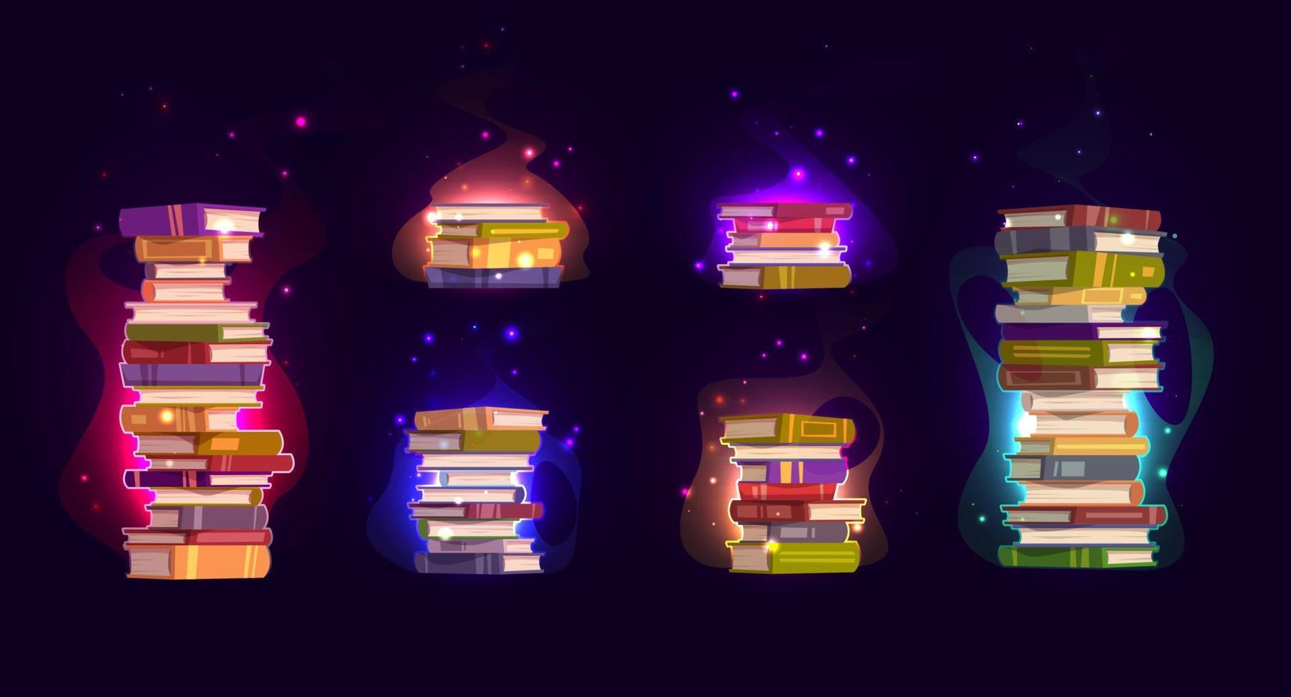Set of magic spell book stacks on dark background vector