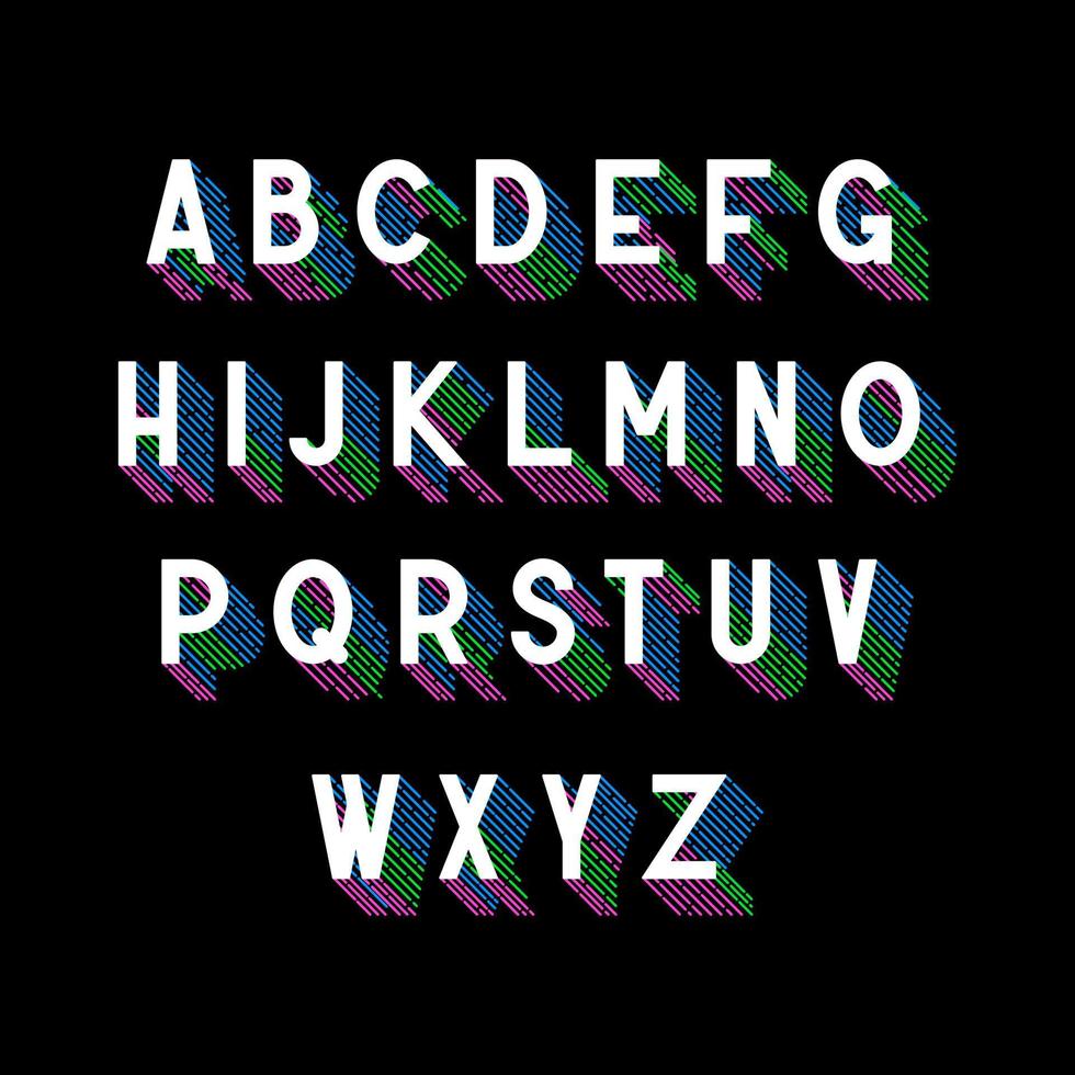 3D isometric font with colored stripes shadow vector