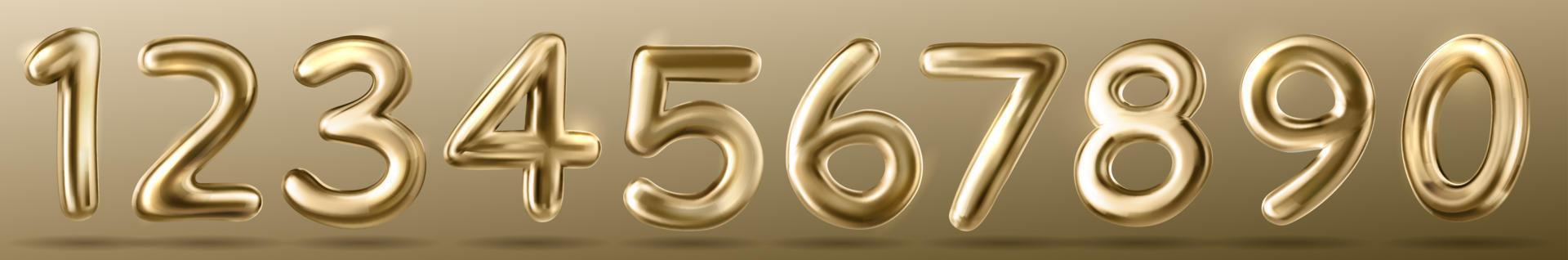 3d gold numbers font. Golden balloons for birthday vector
