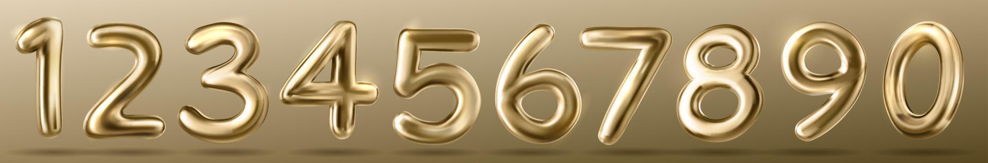 3d gold numbers font. Golden balloons for birthday vector