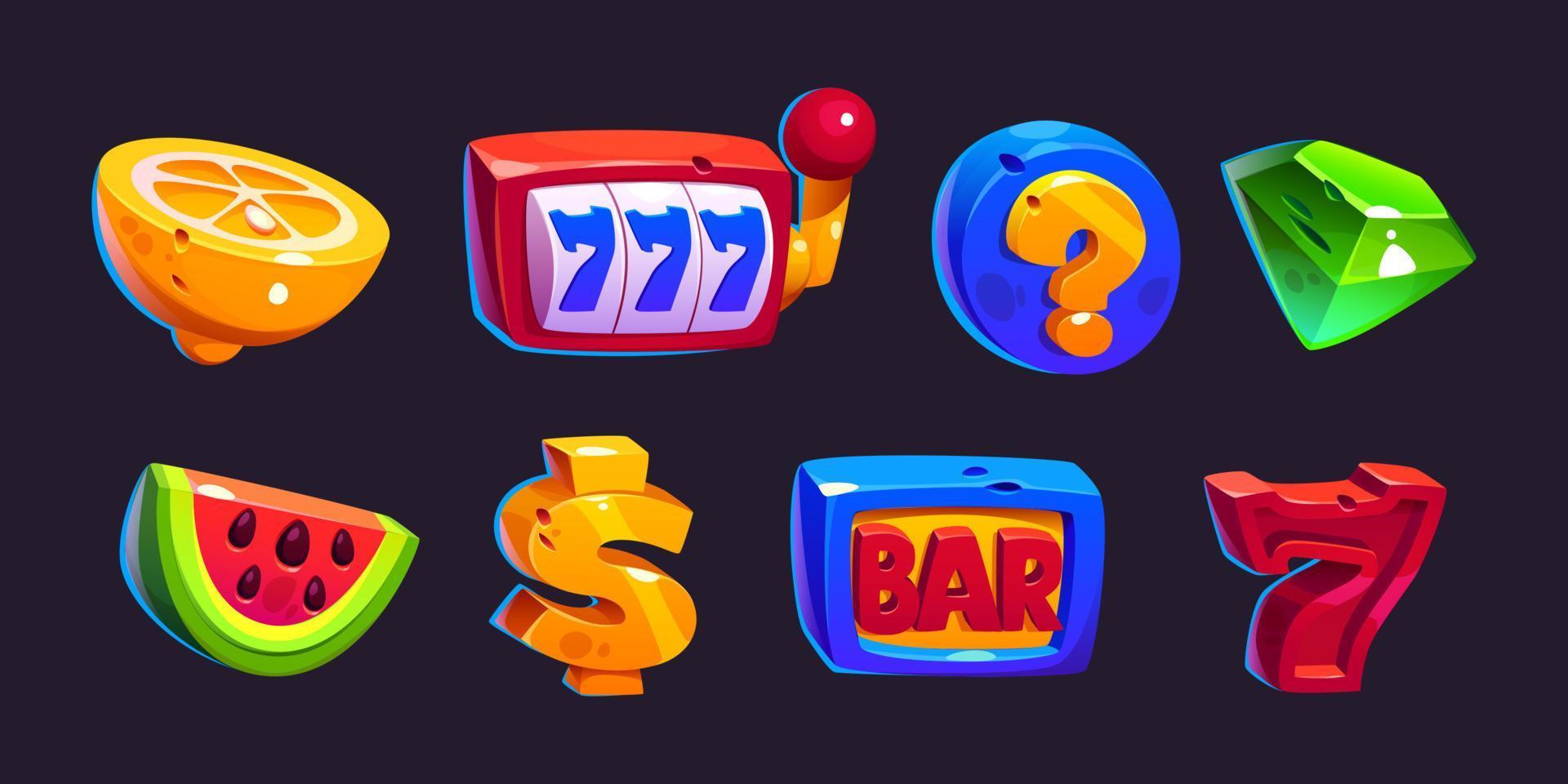 Set of casino cartoon slot machine fruit icon vector
