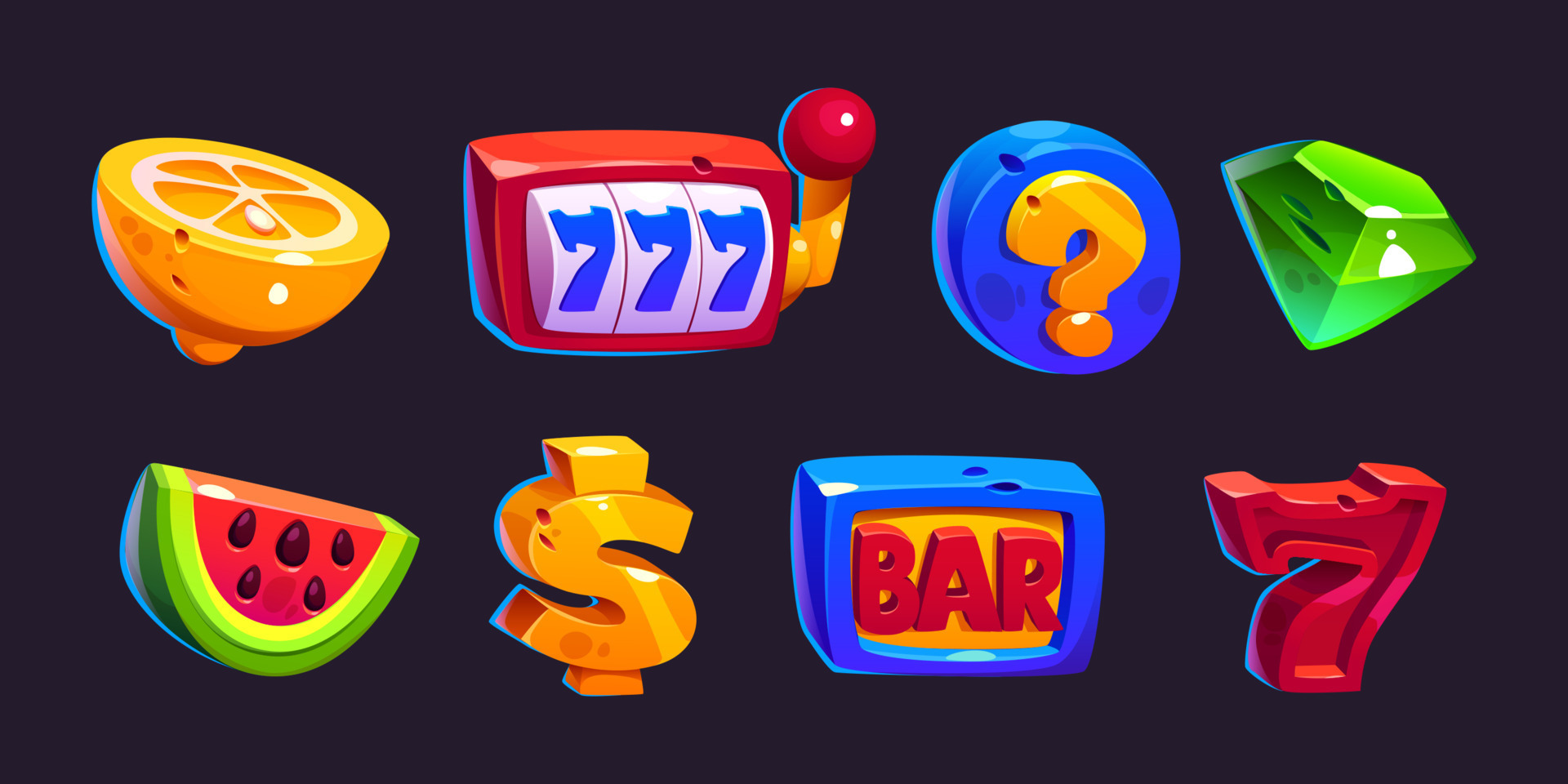 Set of casino cartoon slot machine fruit icon 21794965 Vector Art at ...