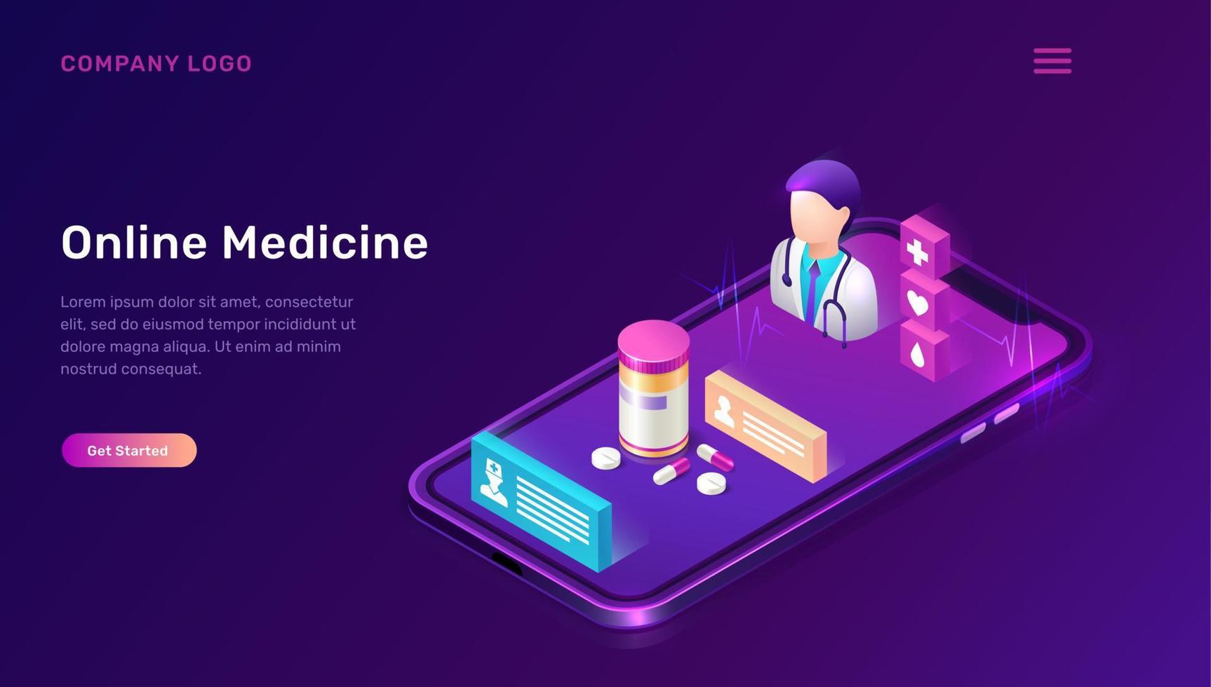 Online medicine isometric concept, telemedicine vector