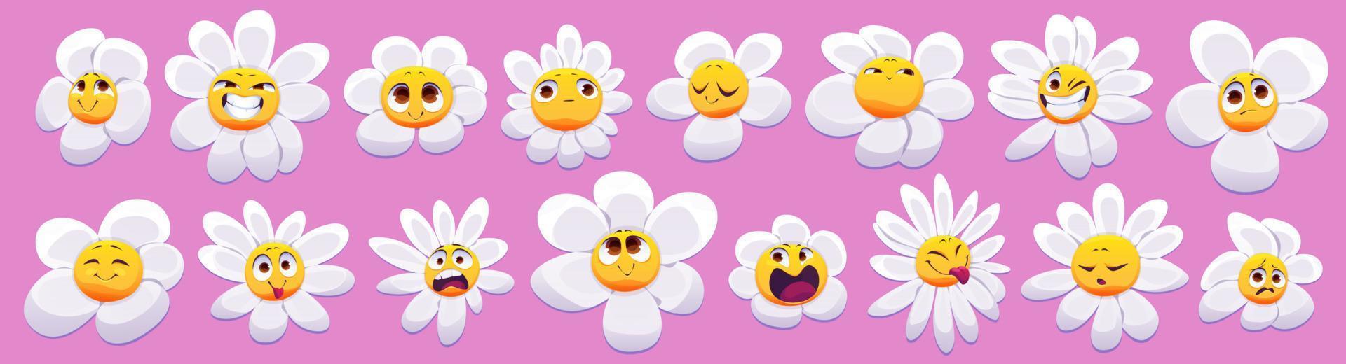 dibujos animados conjunto de linda manzanilla emoji con emociones vector