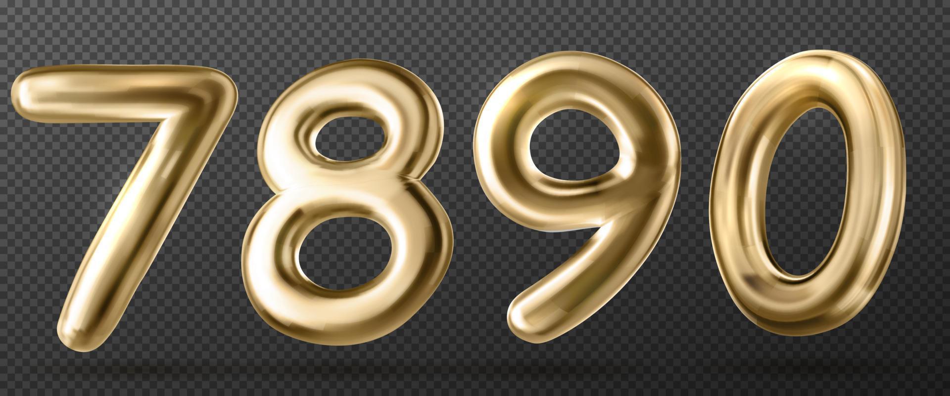 Set of realistic golden numbers on transparent vector