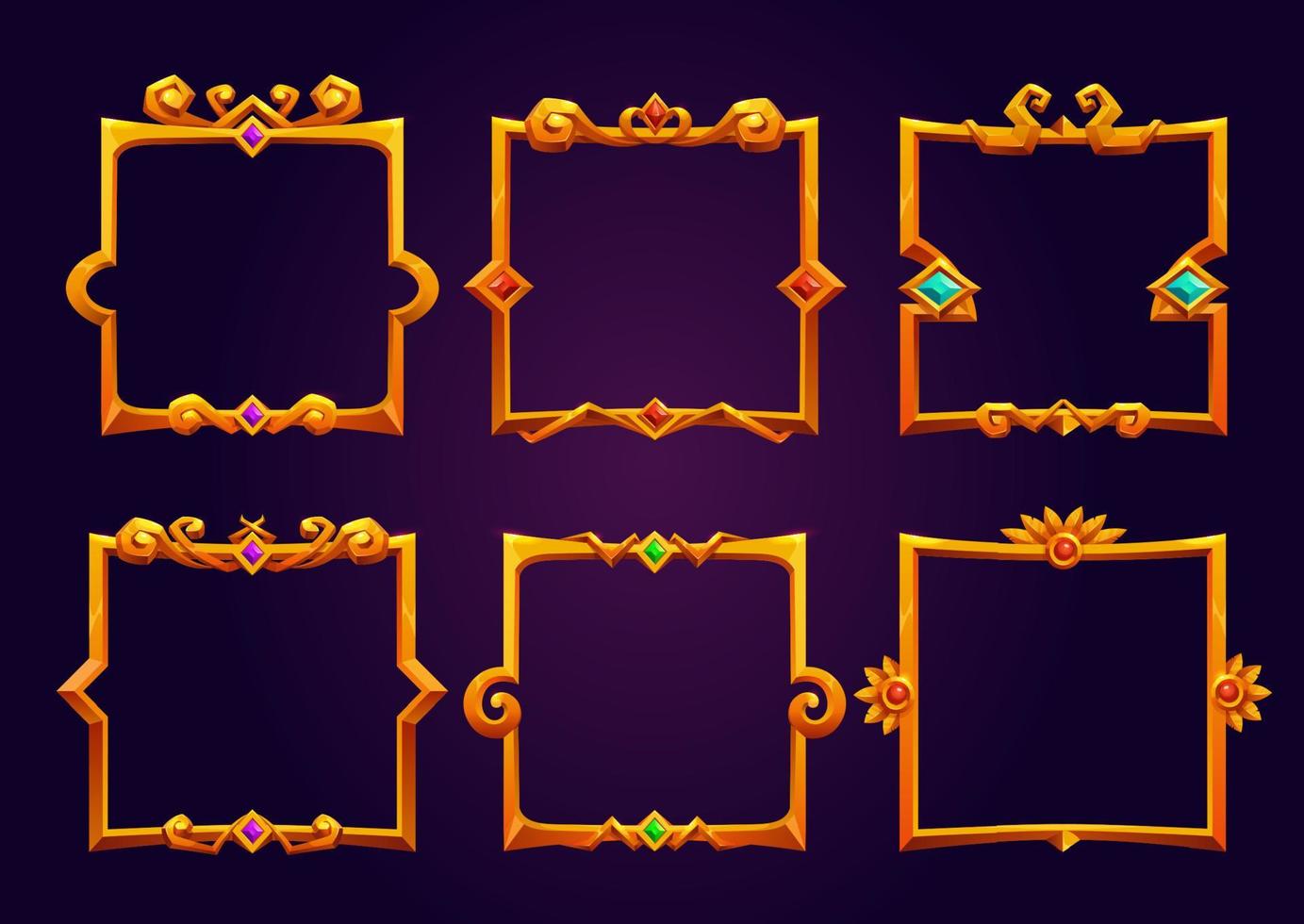 Cartoon set of golden square game frames vector