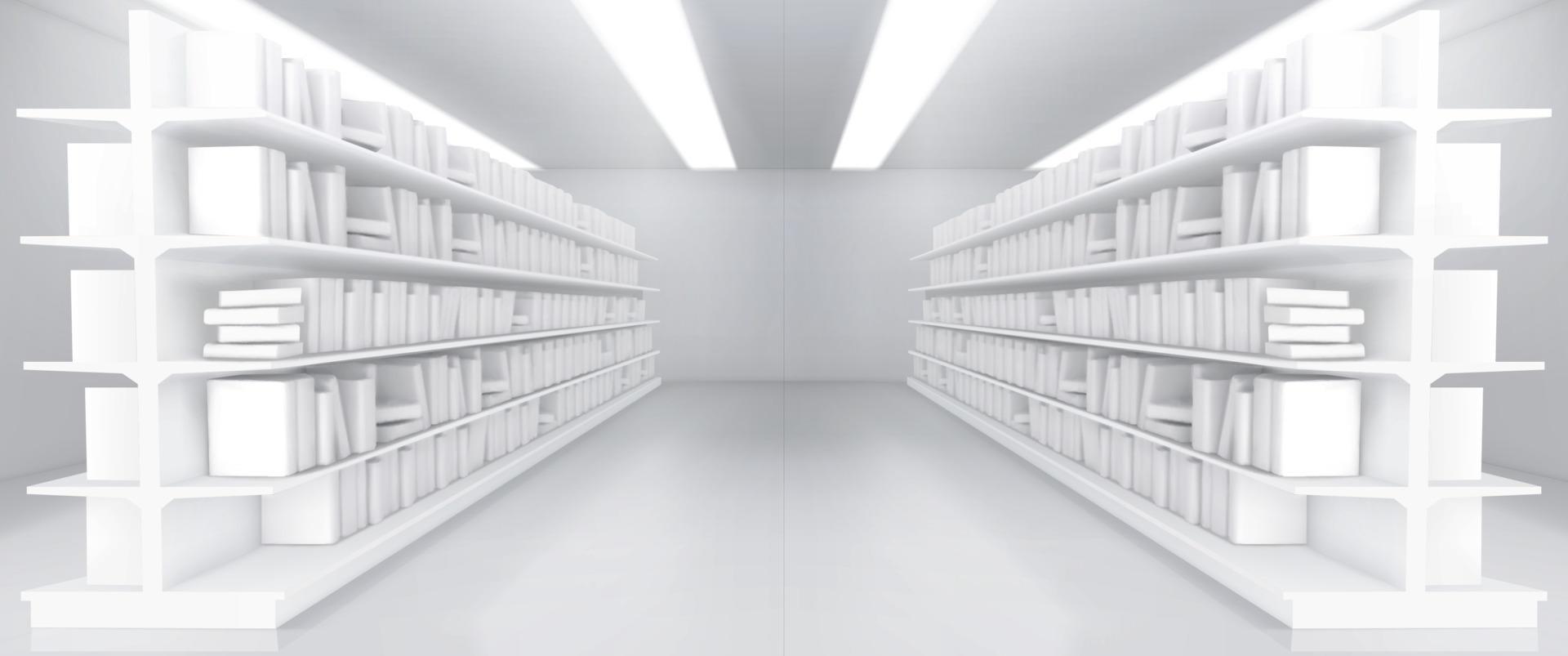 Realistic library aisle mockup vector