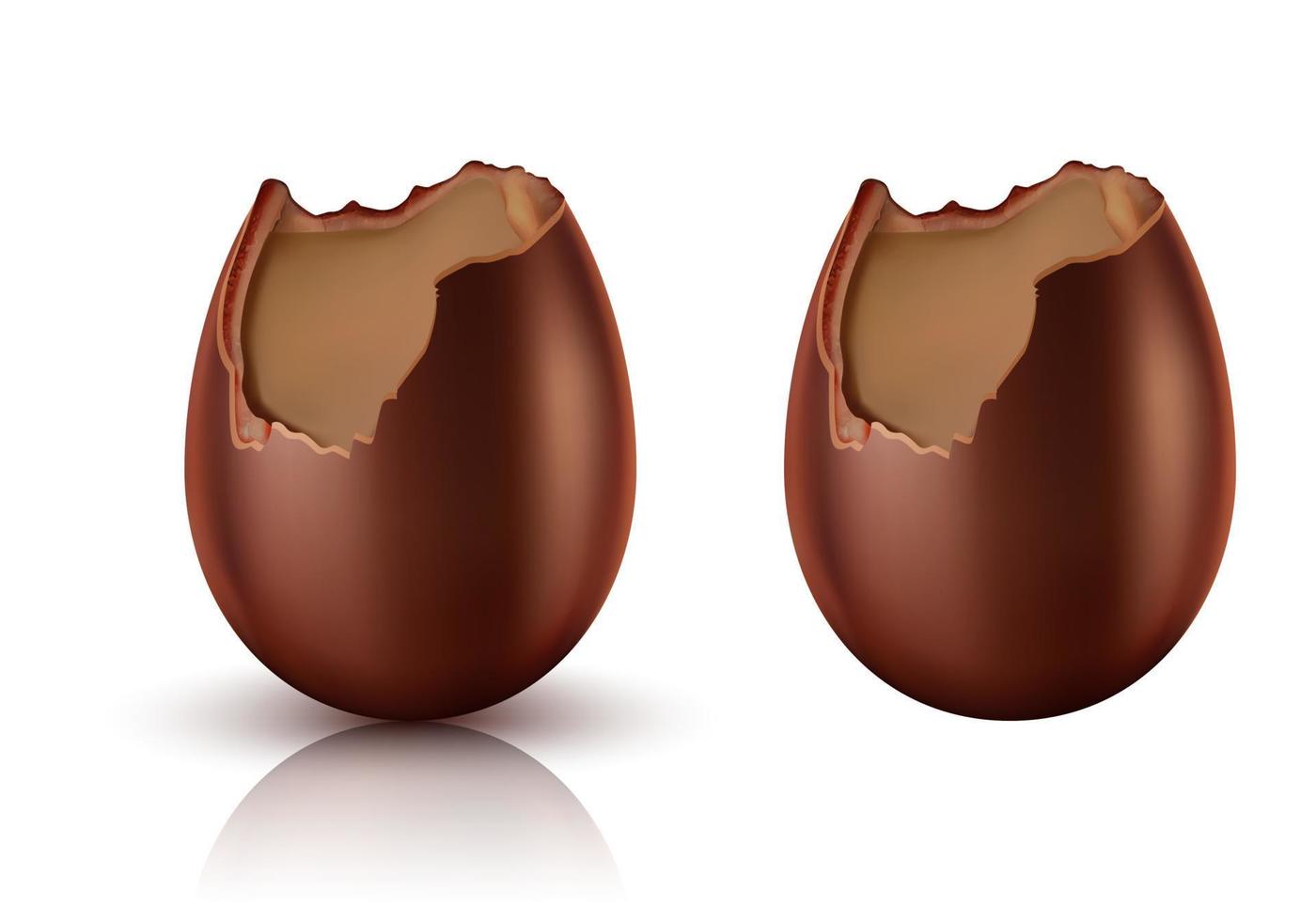Chocolate egg whole and bitten realistic vector