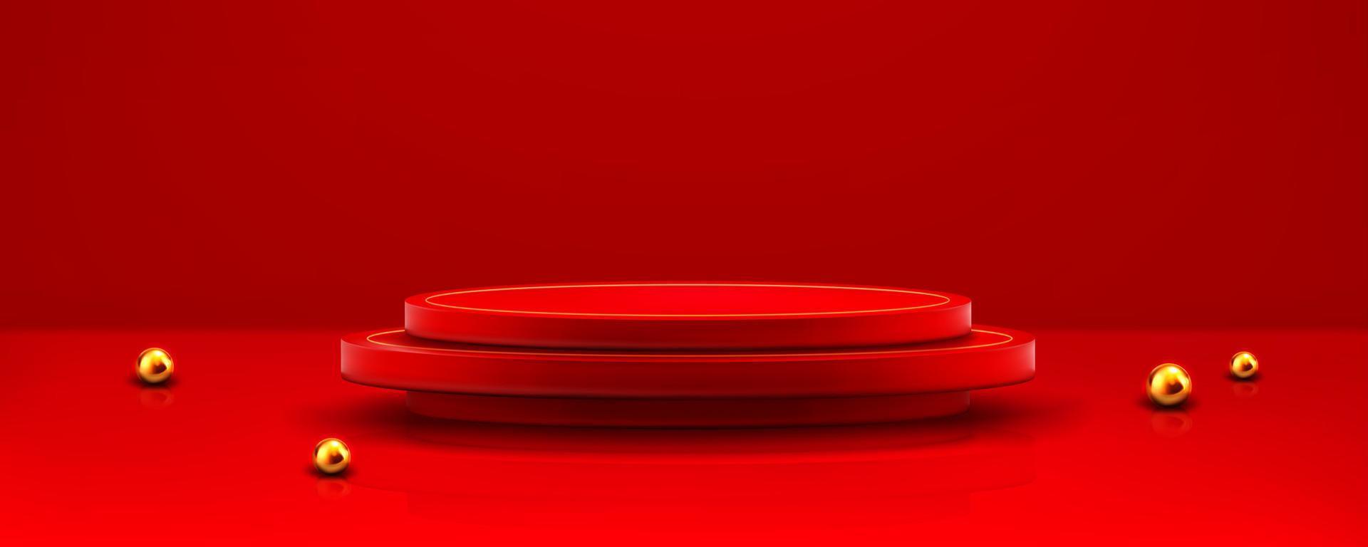 Background with 3d red podium, round platform vector