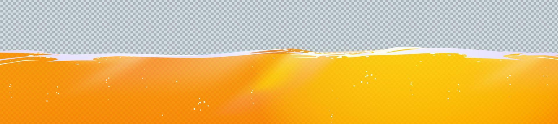 Liquid yellow water or juice with bubbles vector