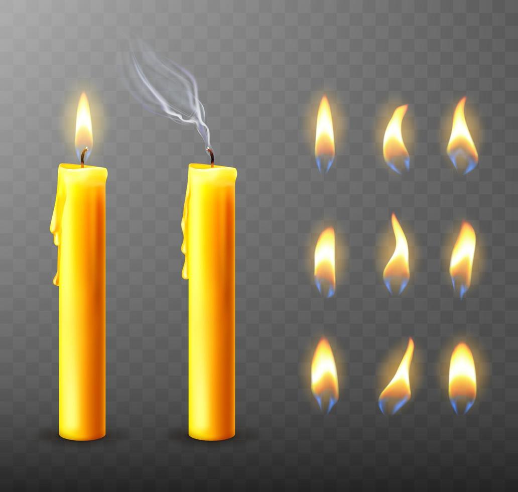 Burning, extinguished candle, dripping wax vector