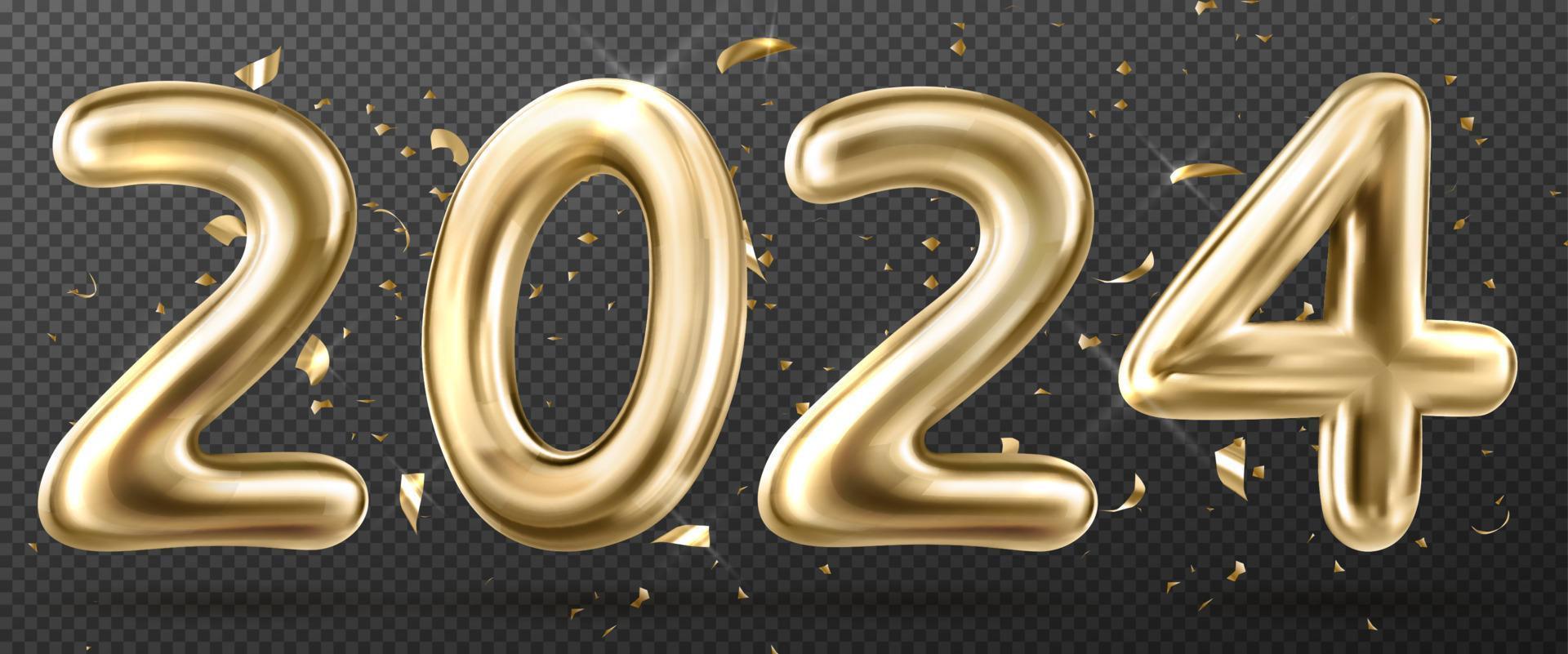 año 2024 dorado números en transparente antecedentes vector