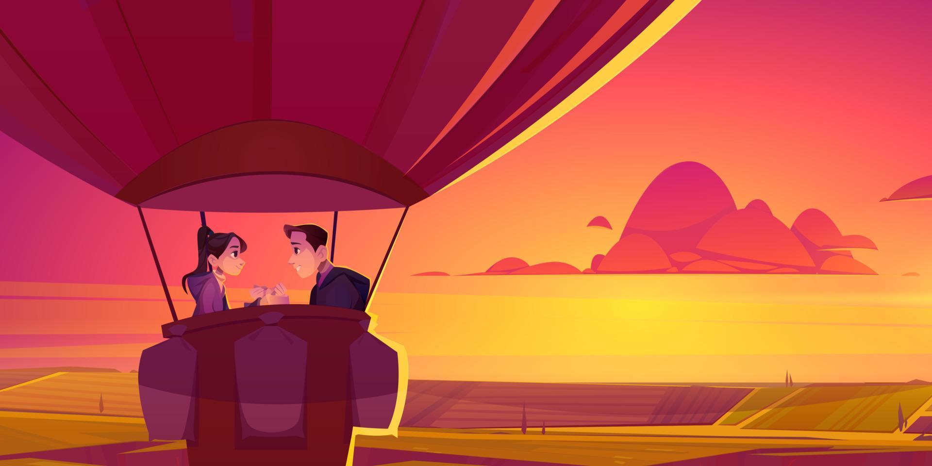 Romantic couple enjoying hot air balloon flight vector