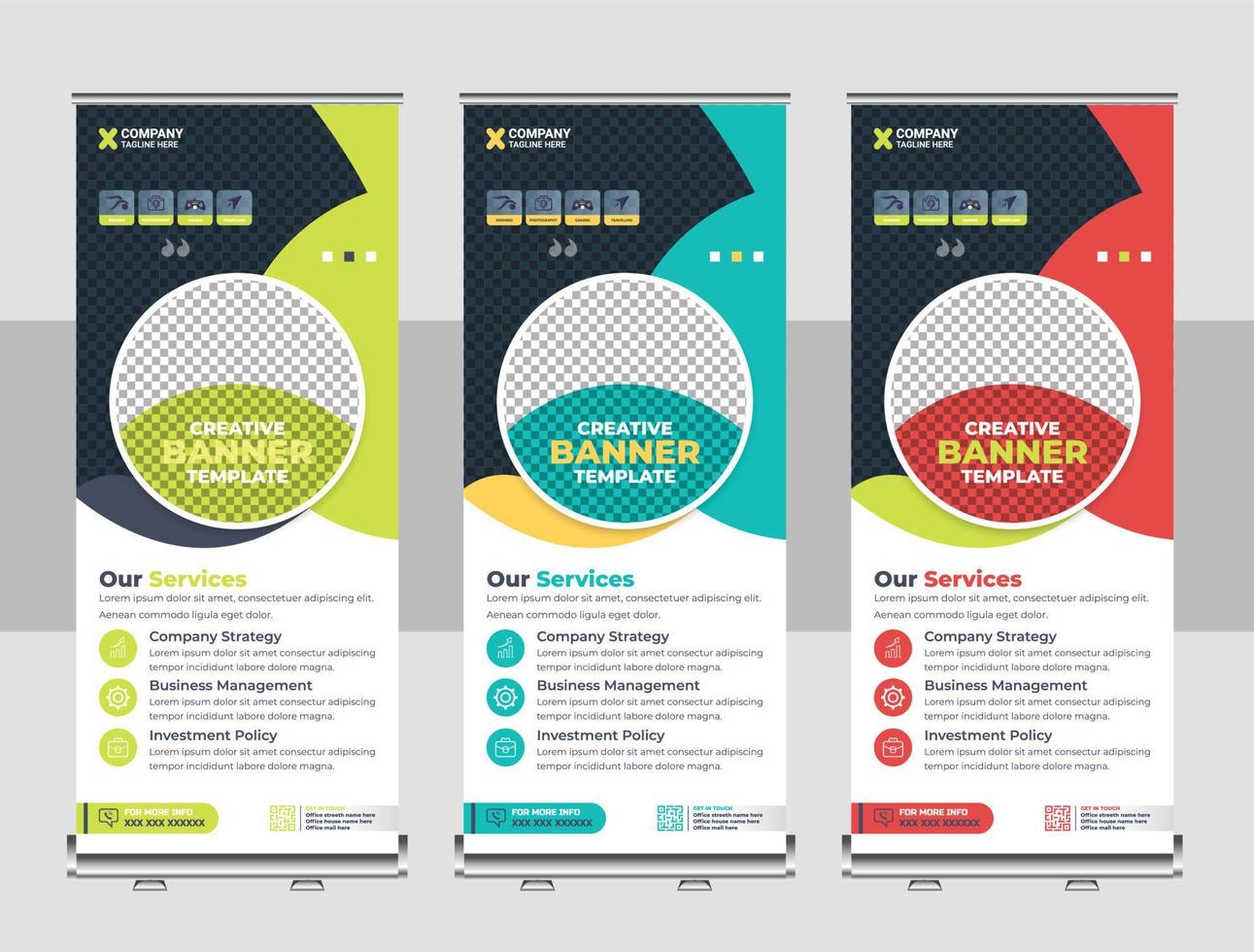 Roll up banner design template, Business banner layout. vertical, abstract background, pull up design, modern x-banner, rectangle size, presentation, poster, advertisement vector