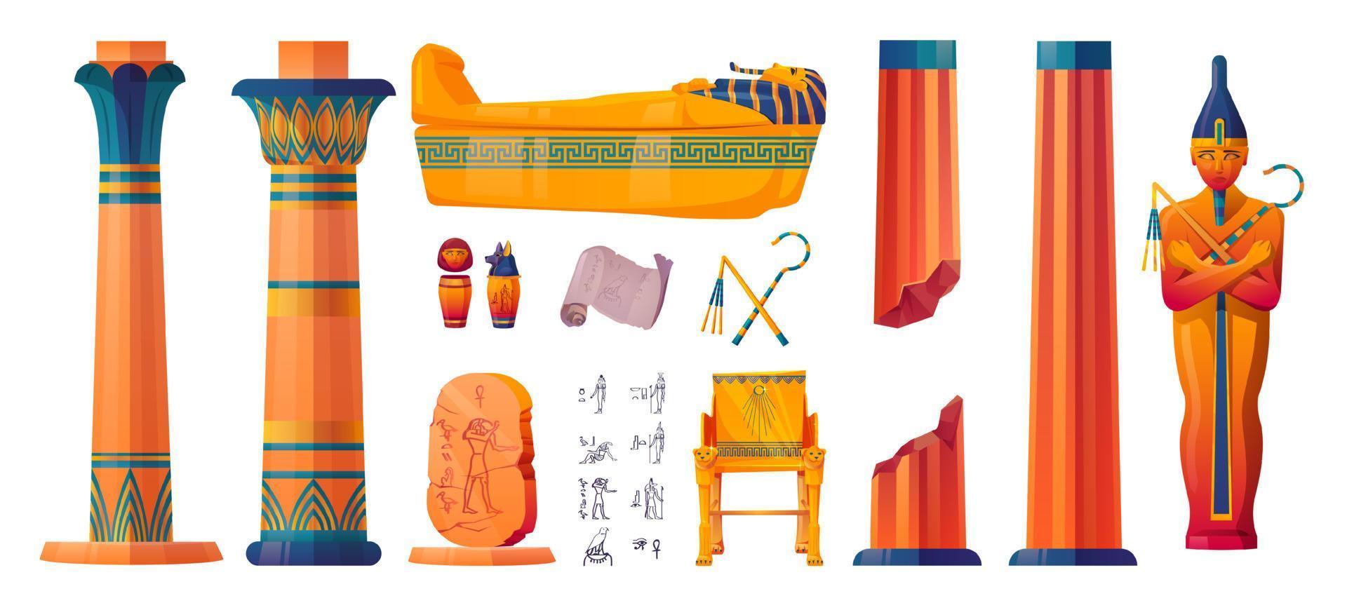 Cartoon set of Egyptian temple interior elements vector
