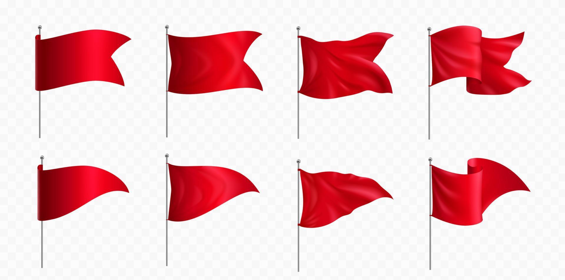 Red flags and pennants on poles mockup vector