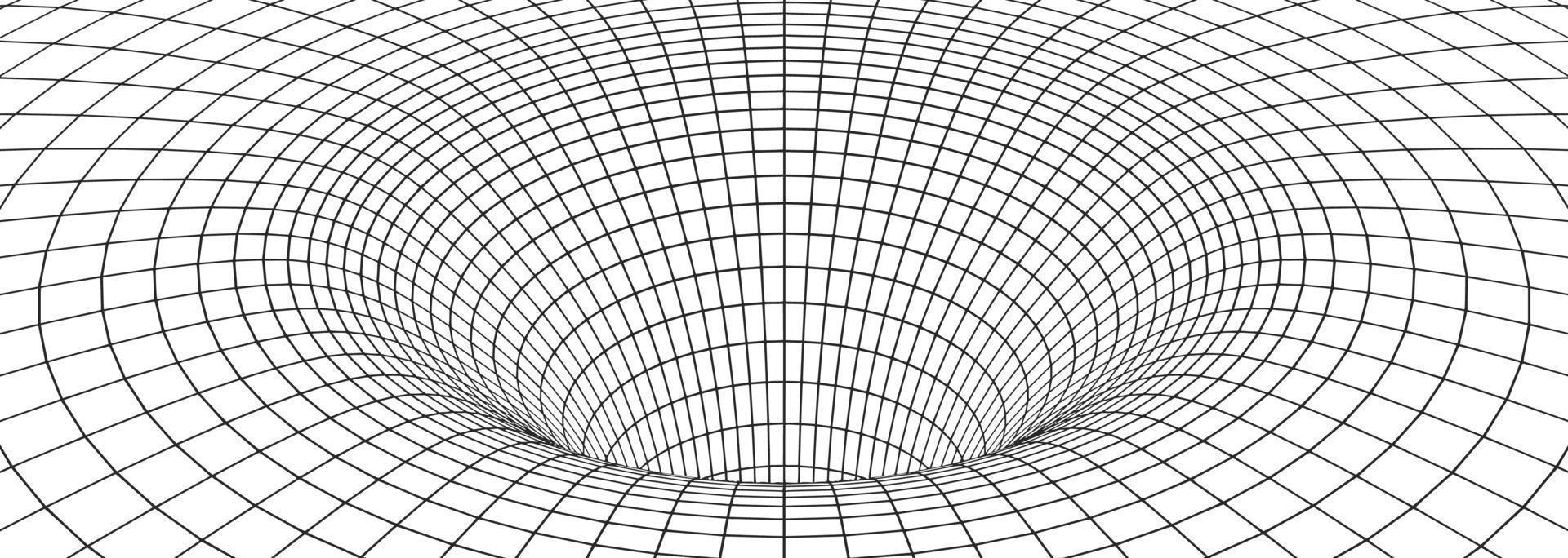 negro agujero, agujero de gusano, estructura metálica cuadrícula de túnel vector