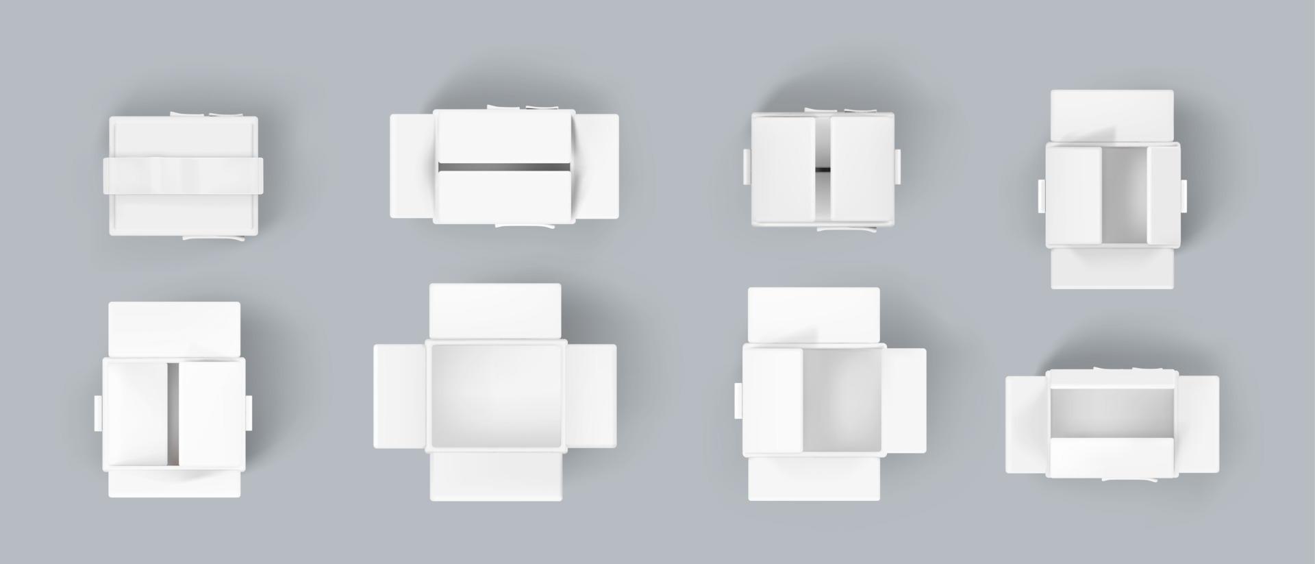 Realistic set of white cardboard boxes vector