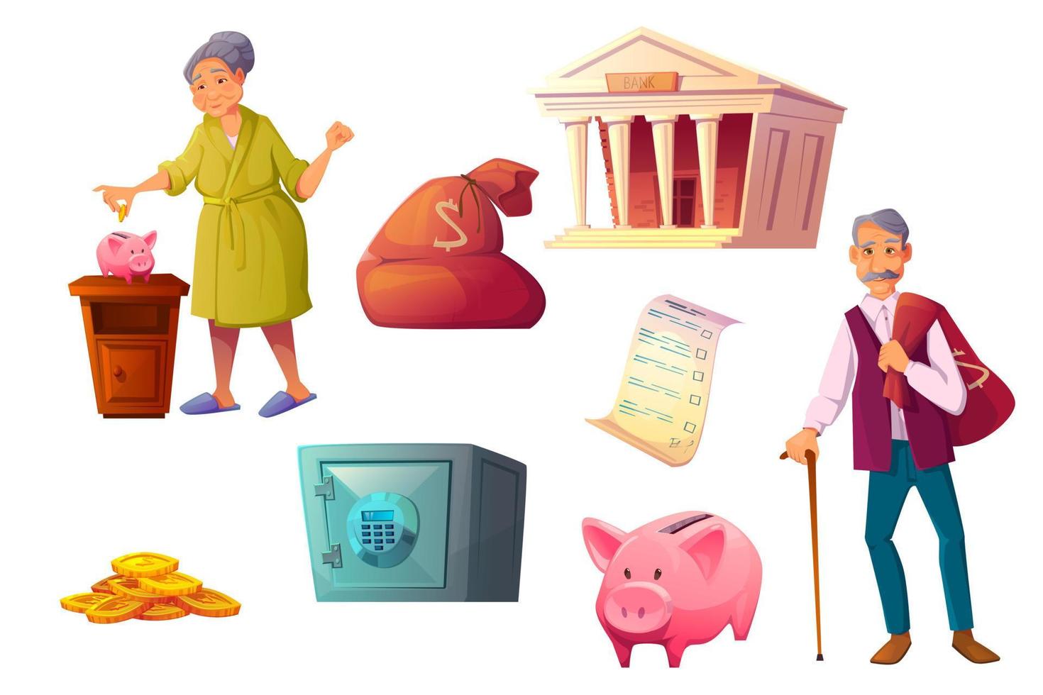 Saving money cartoon icon, piggy bank safe deposit vector