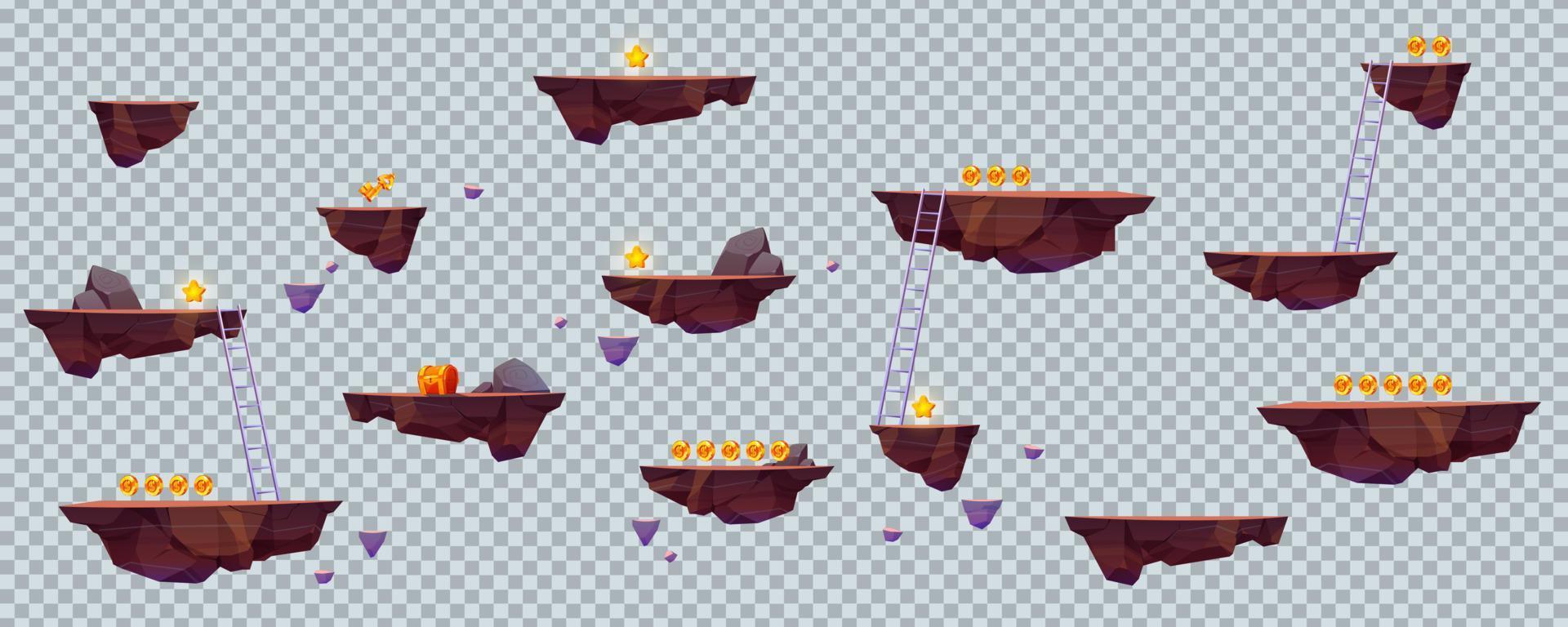 Flying rock islands vector game isolated elements