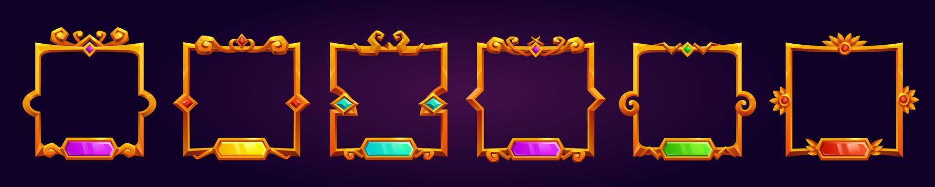 Fantasy game square gold frame for user avatar. vector