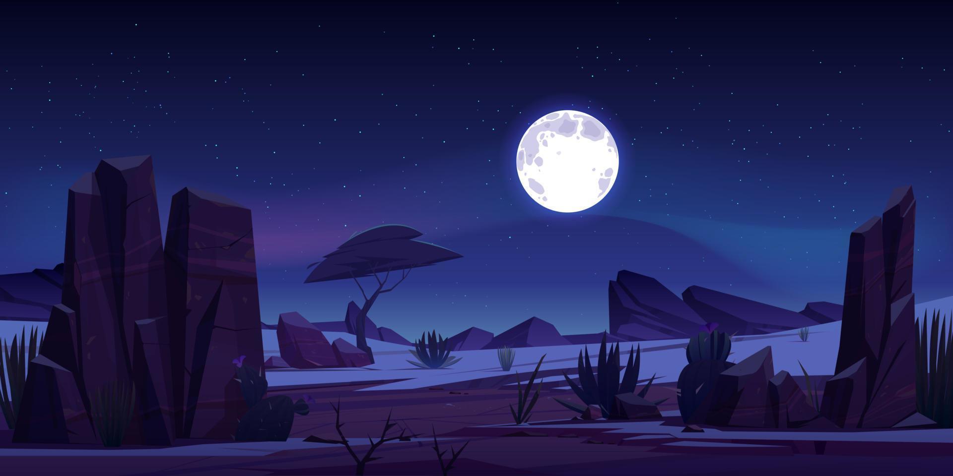 Arizona desert landscape with rock and full moon vector