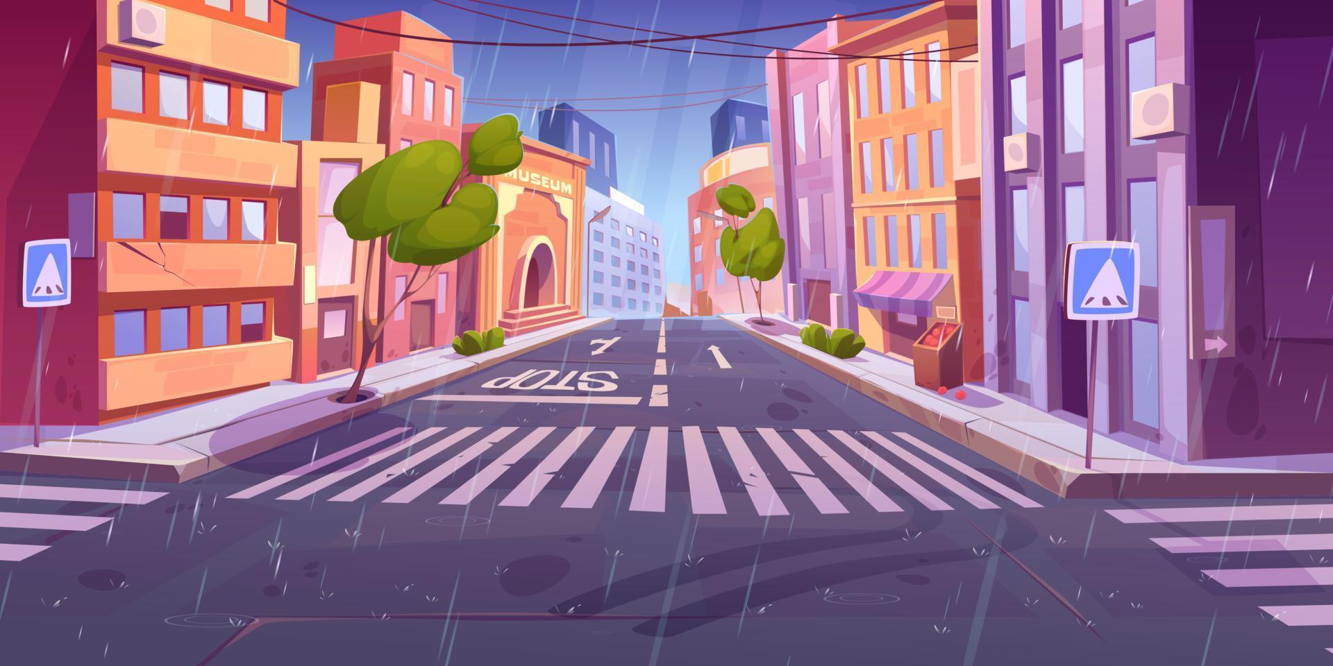 Rainy day in modern city vector
