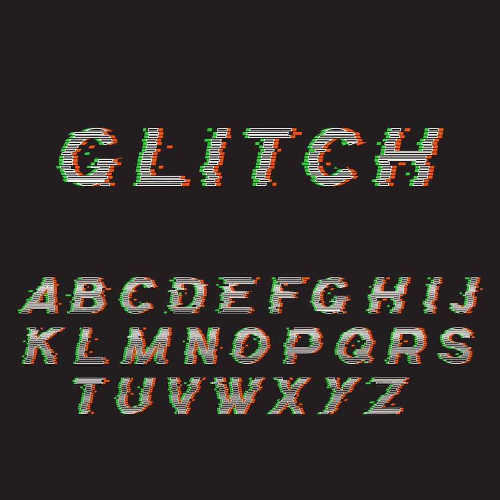 Glitch font or distorted abc, trendy latin typeset vector