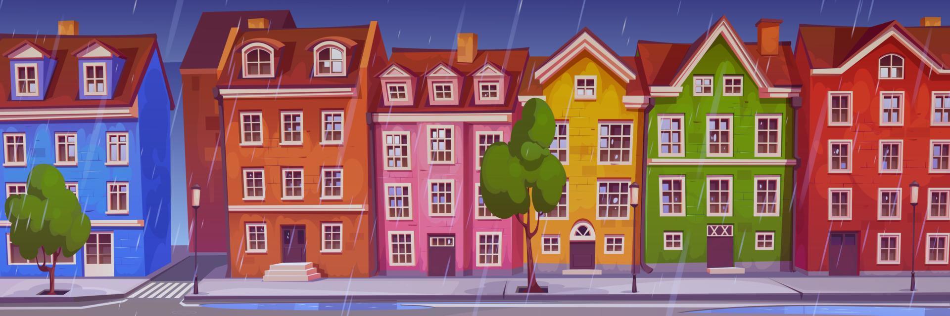 Rain in scandinavian city street vector