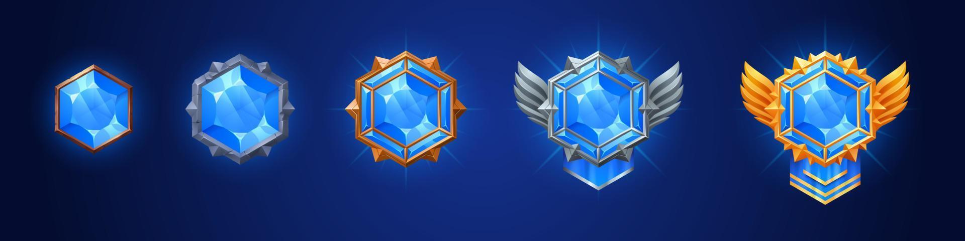 Game rank gem badge ui award achievement in vector