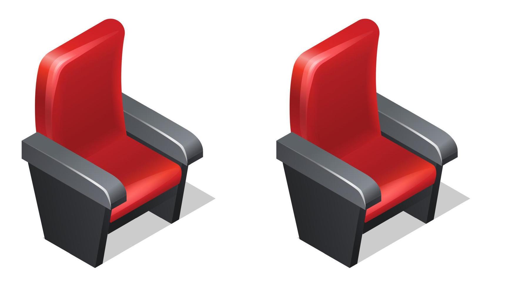 Cinema red armchair isometric icons with shadow vector