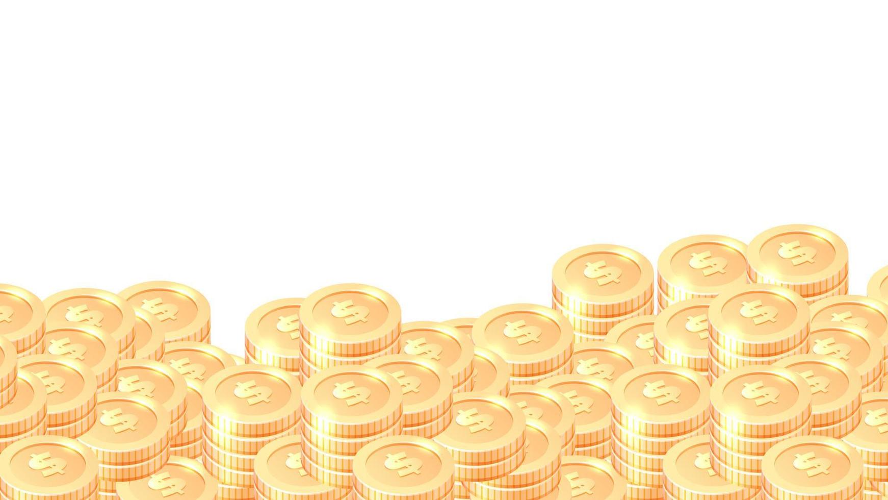 Piles of gold coins cartoon vector frame or border