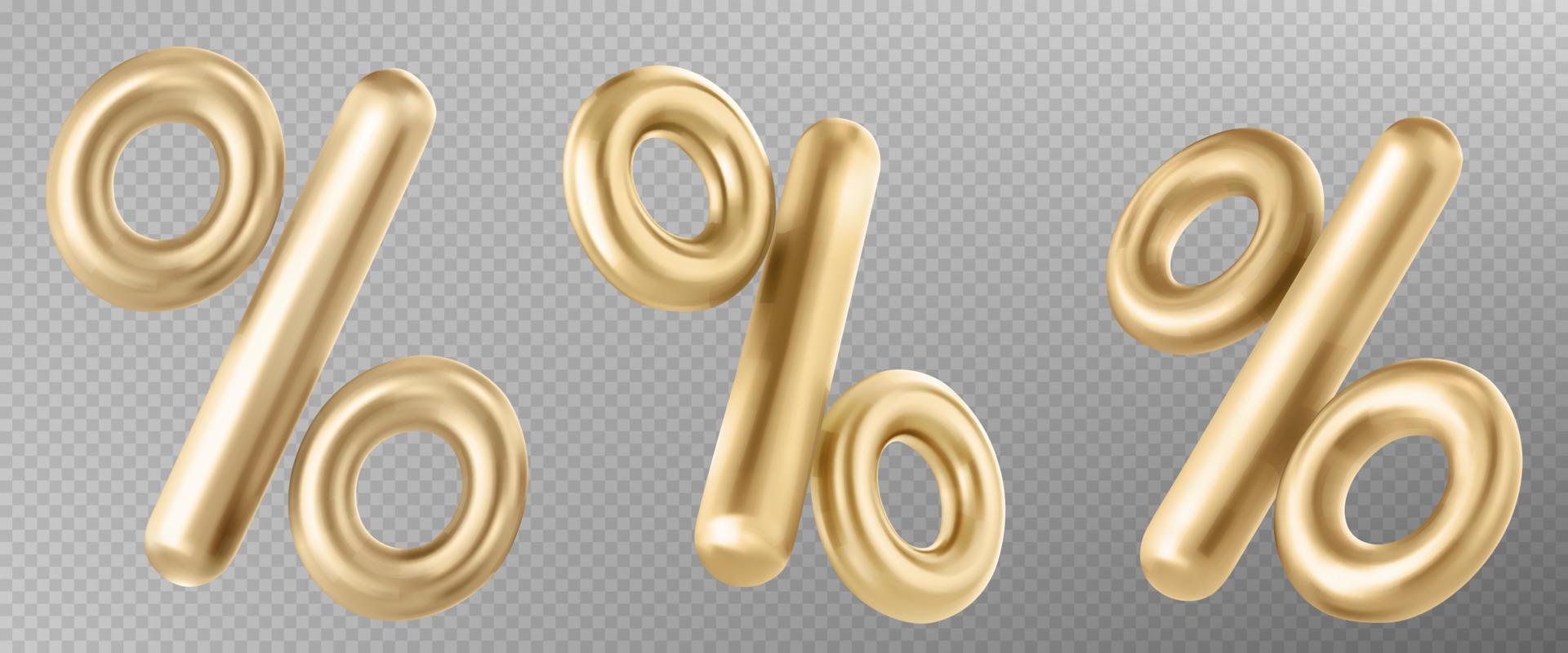 3d gold chrome percent symbol. Percentage icon vector