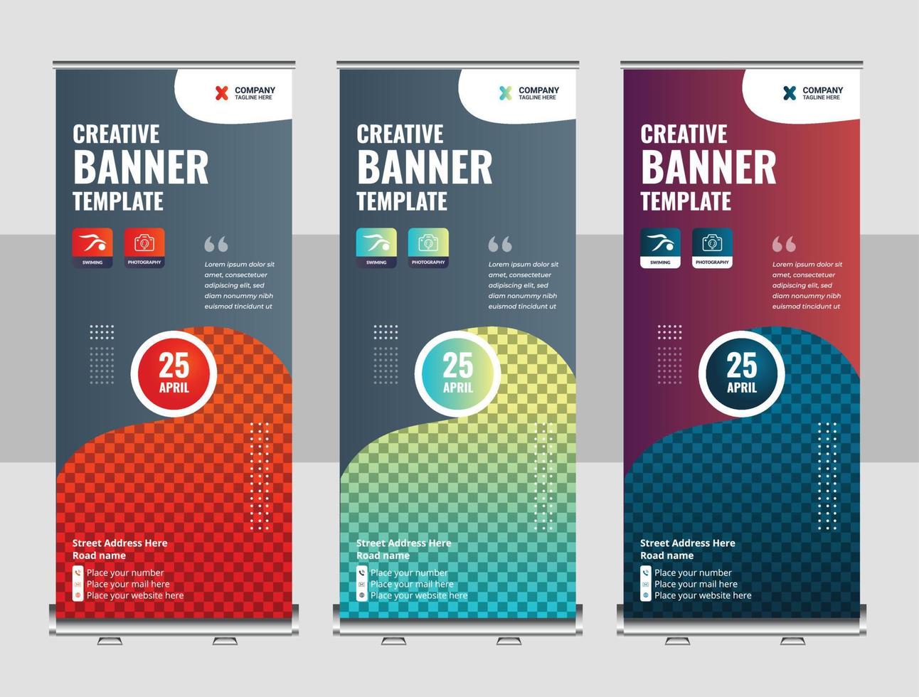 orporate business company rackcard, stand banner, and x banner design vector