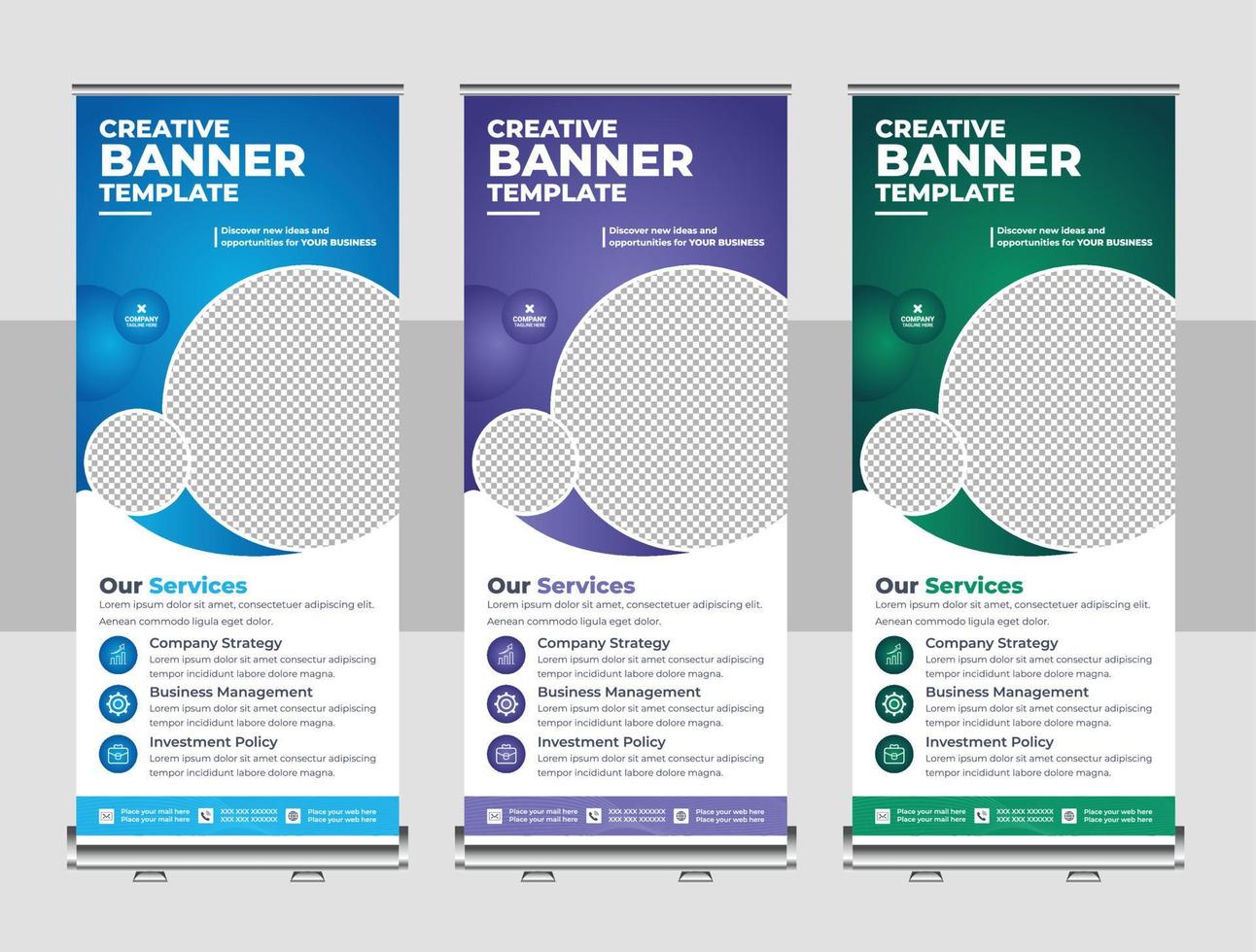 orporate business company rackcard, stand banner, and x banner design vector