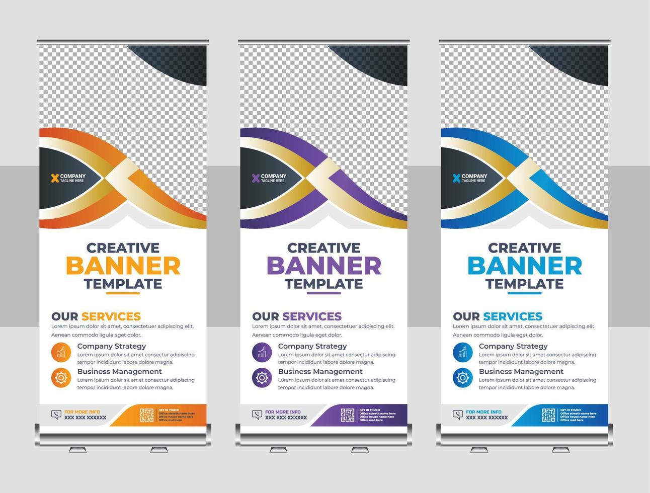 orporate business company rackcard, stand banner, and x banner design vector