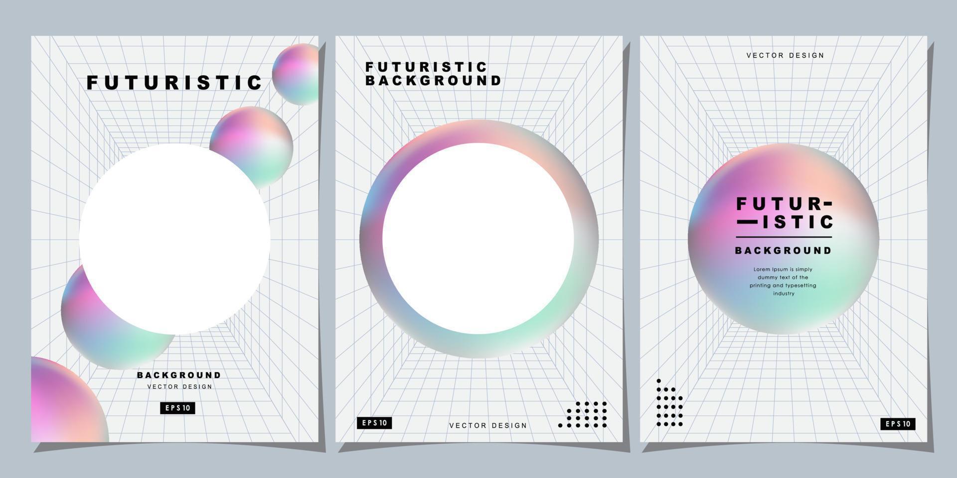 Set of colorful posters. Circle shape with neon lights. Abstract background with liquid gradient for banner, cover, social media posts. vector
