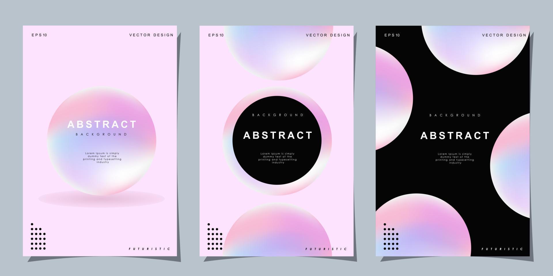 Set of colorful posters. Circle shape with neon lights. Abstract background with liquid gradient for banner, cover, social media posts. vector